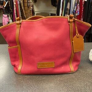 Dooney & Bourke Pink Leather Tote with Tan Trim